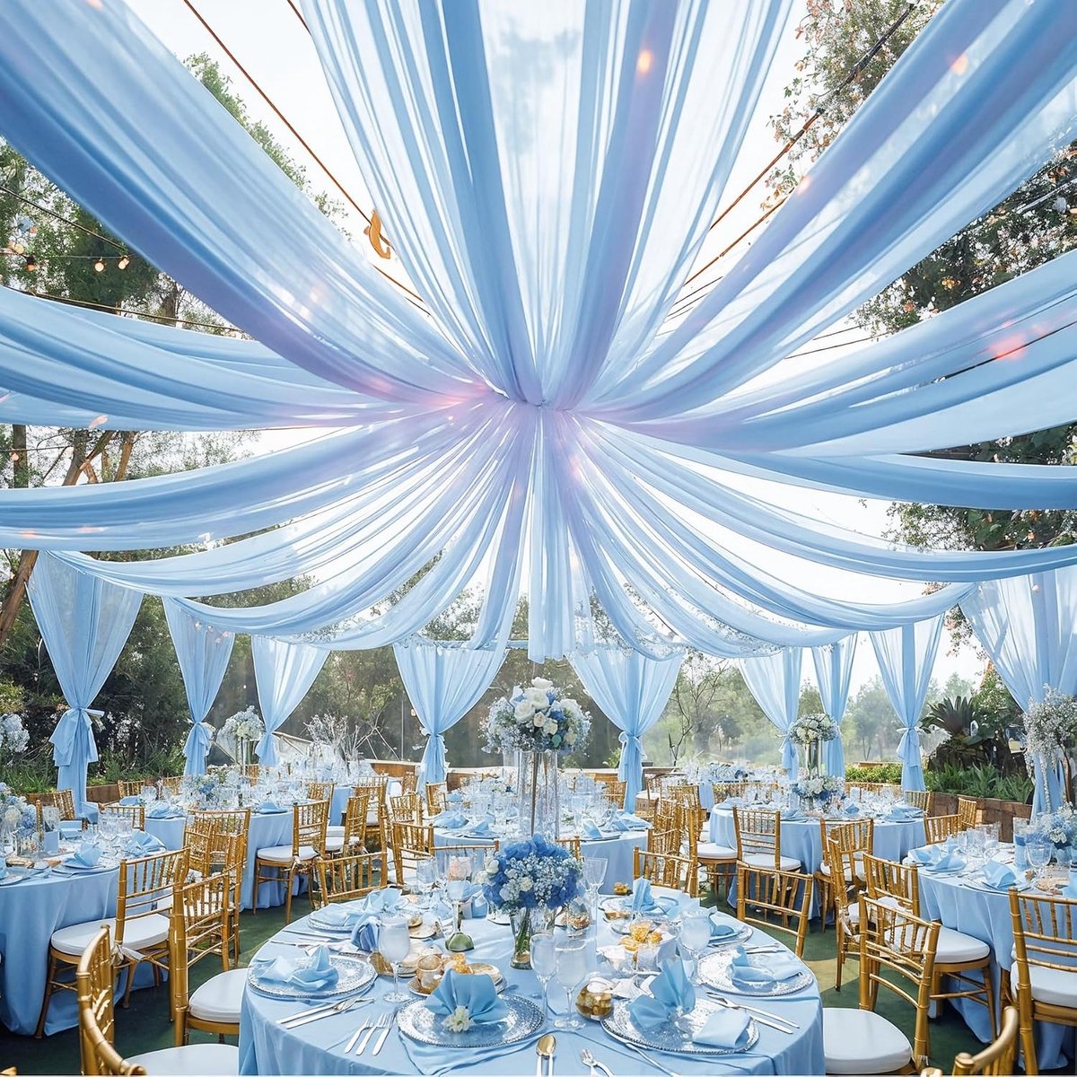 Bruiloftsboog, podiumdecoratie, chiffon, bruiloftsboog, ceremonie, 10 m x 0,73 m (blauw, 10 m x 0,73 m)