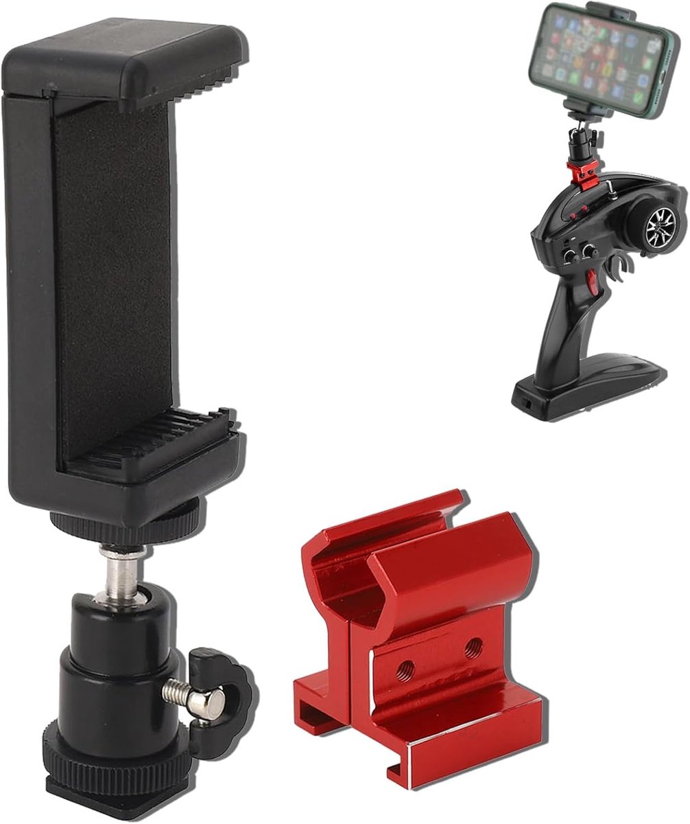 Telefoonhouder voor Traxxas TX TQi Verstelbare stabiele zender Telefoonhouder Metalen telefoonhouder Basisbeugel voor telefoons groter dan 5,5 inch (Red)