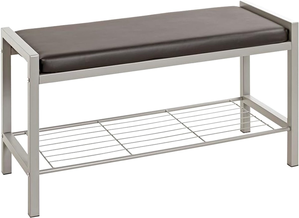 Schoenenbank aluminium, zwart, Kunstleer, metaal - Maat: B 80 cm x H 48 cm x D 32 cm, Stijl: Modern