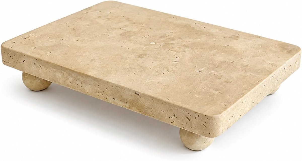Marmeren voetstukstandaard, Calacatta altviool stenen verhoger voor keuken badkamer toonbank, boerderij decor voor planten kaars vazen display (travertijn, midden)
