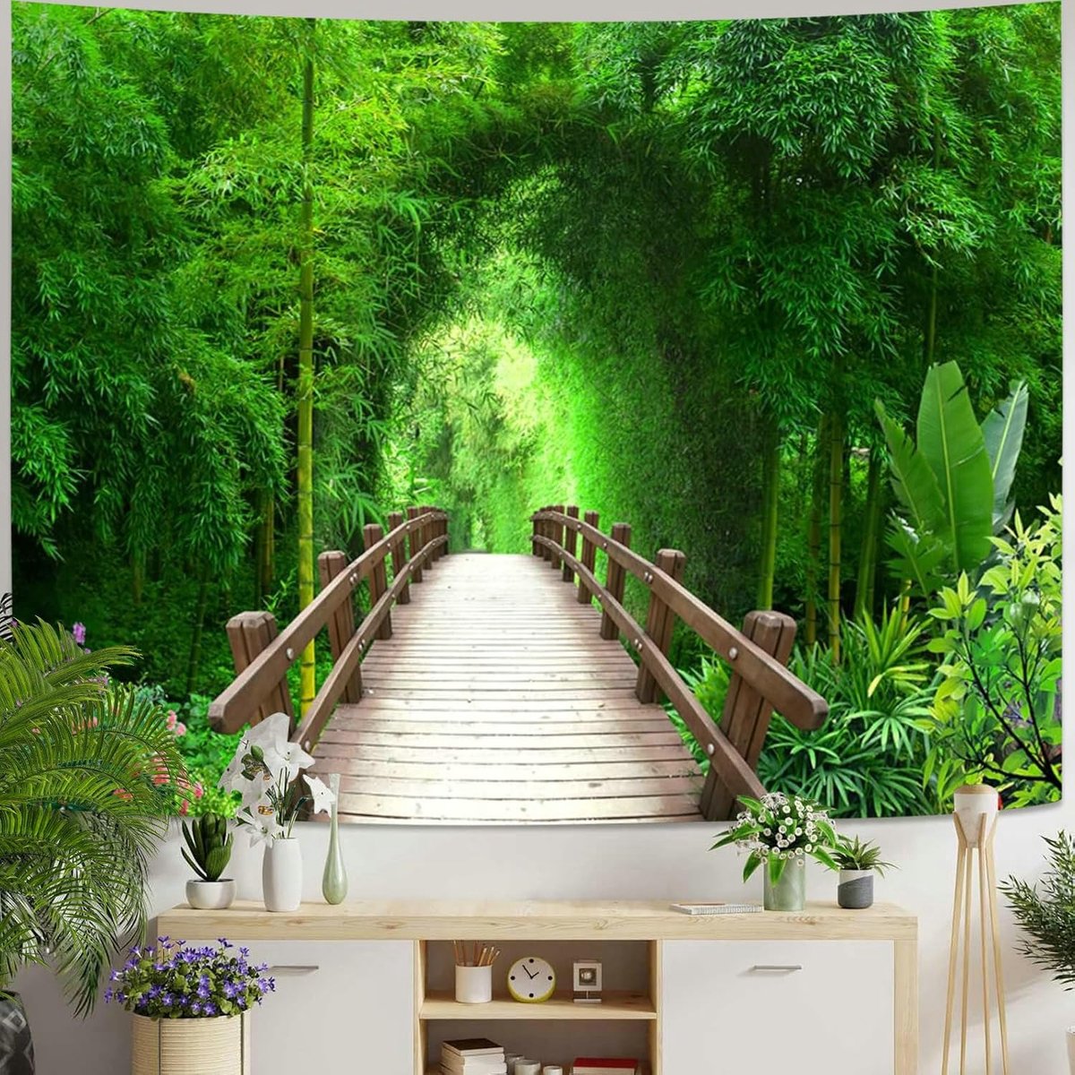 Psychedelic Wandtapijt 240 x 220, Muur Opknoping Natuur Landschap Groen Bos Wandtapijt Wandtapijt Outdoor Kinderkamer