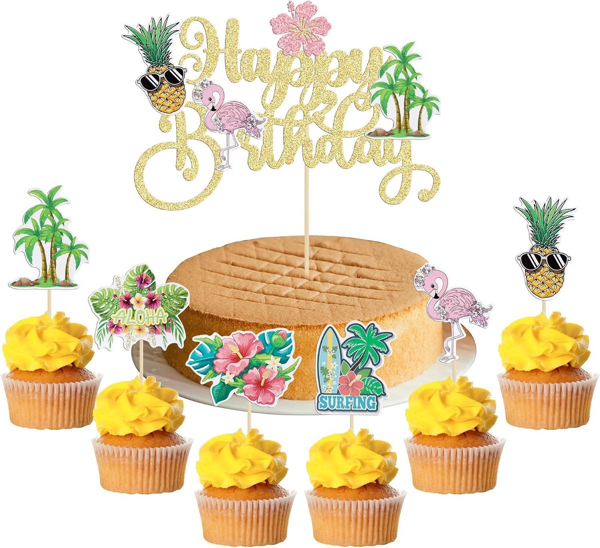 25 stuks, zwembad, strand, taartdecoratie, verjaardag, zomer, cupcake-topper, volledige energie, zomer, Happy Birthday, taartdecoratie voor zomer, strand, thema, feestaccessoires