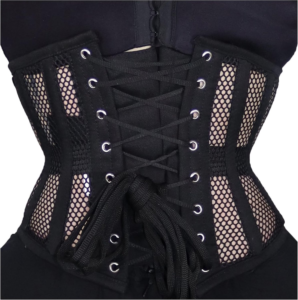 Dames Underbust Black Cotton Mesh Original Steel Boned Waist Training Corsets