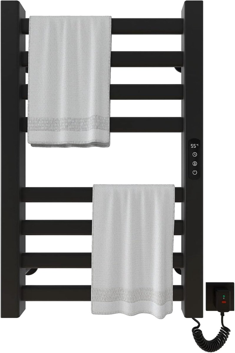 Handdoekradiator 450x700mm Intelligente constante temperatuur handdoekverwarmer Elektrische badkamer verwarmde handdoekdroger Verwarmde handdoekdroger, koolstofvezel verwarming-Black Right