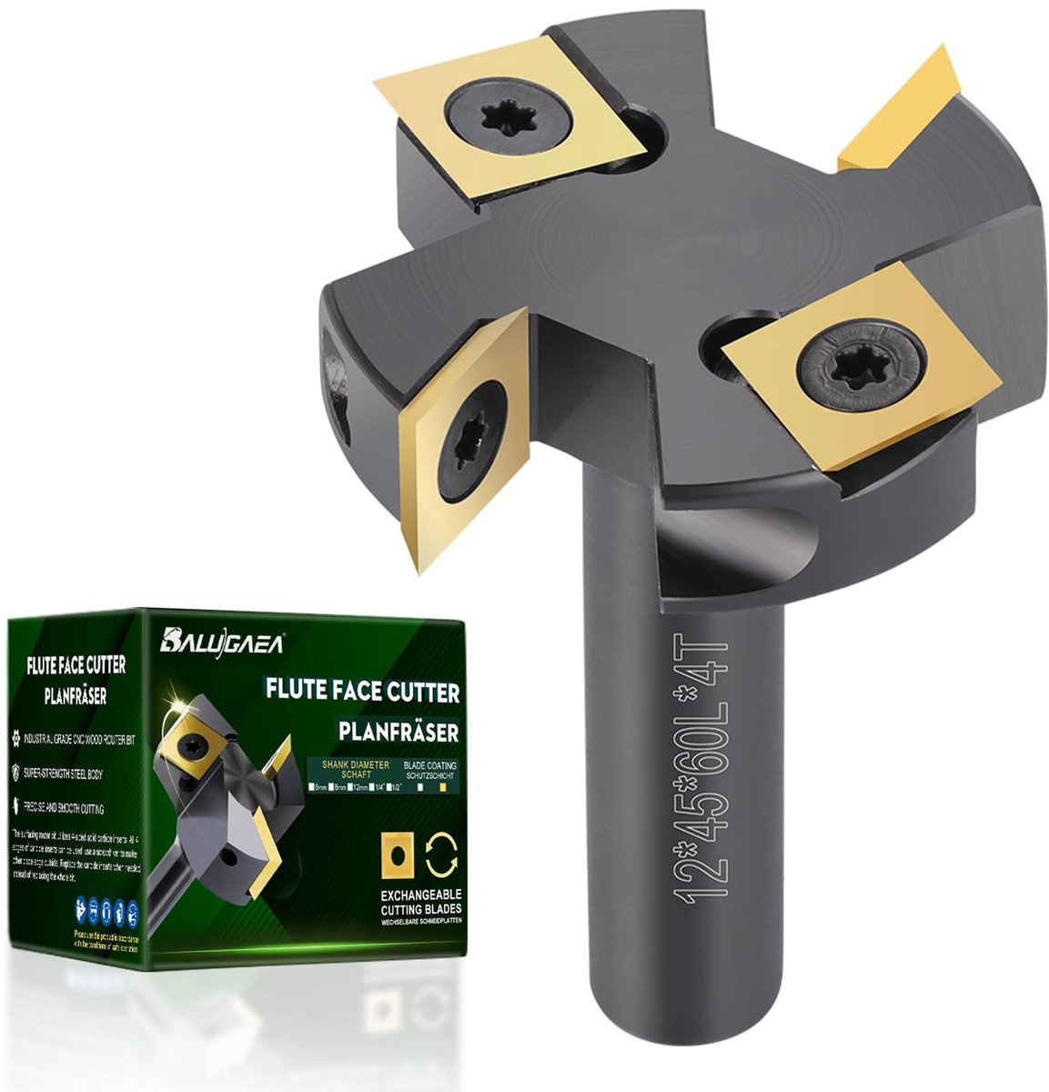 Elzusha - Vlakfrees voor bovenfrees 12 mm schacht 45 mm diameter met 4 TiN-bladen