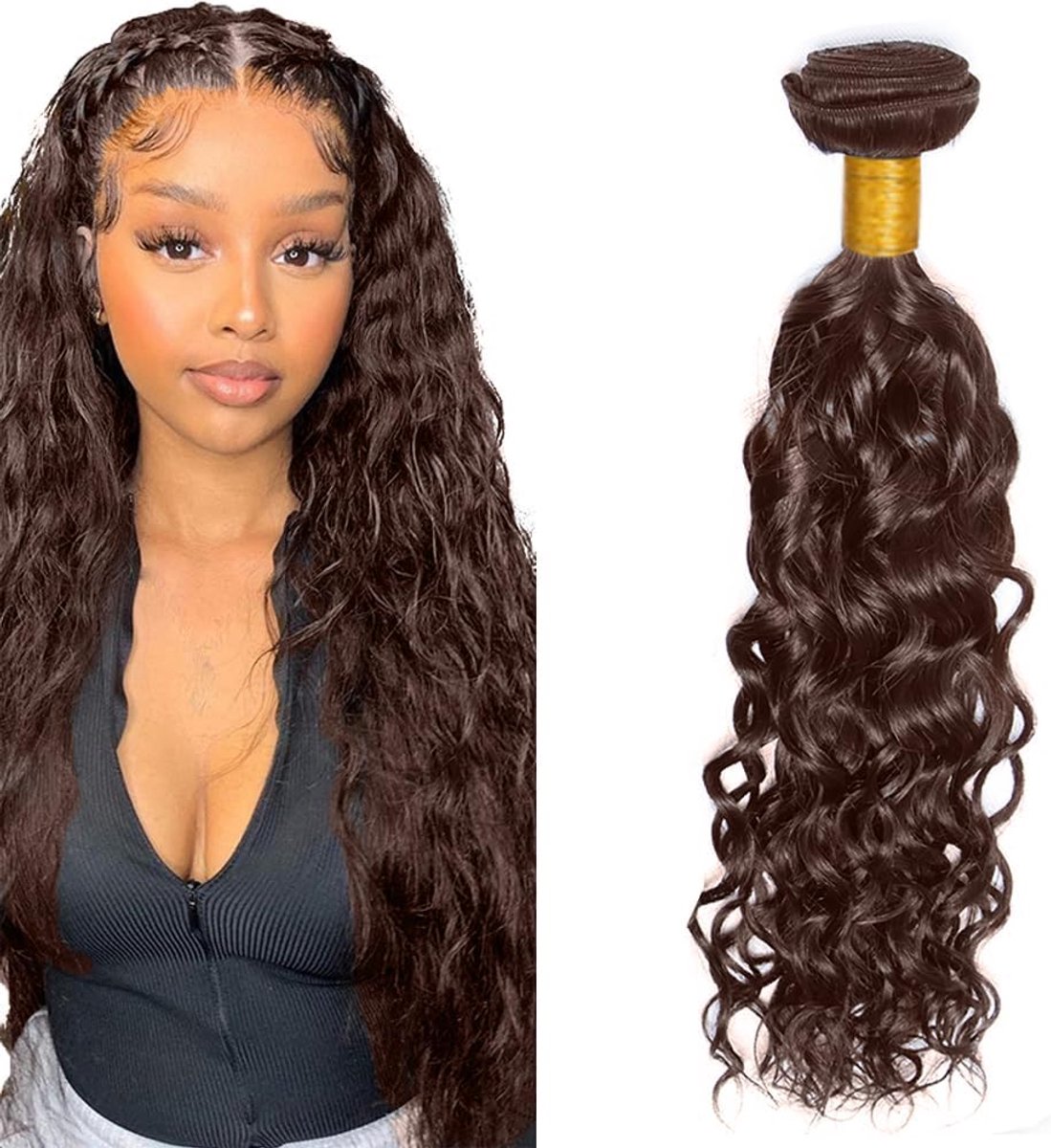 26 Inch Bundles Human Hair Water Wave Hair Extension #4 Chocolate Brown Bundles Human Hair Extensions Double Weft for Women Minimal Smell for Women Single Bundle