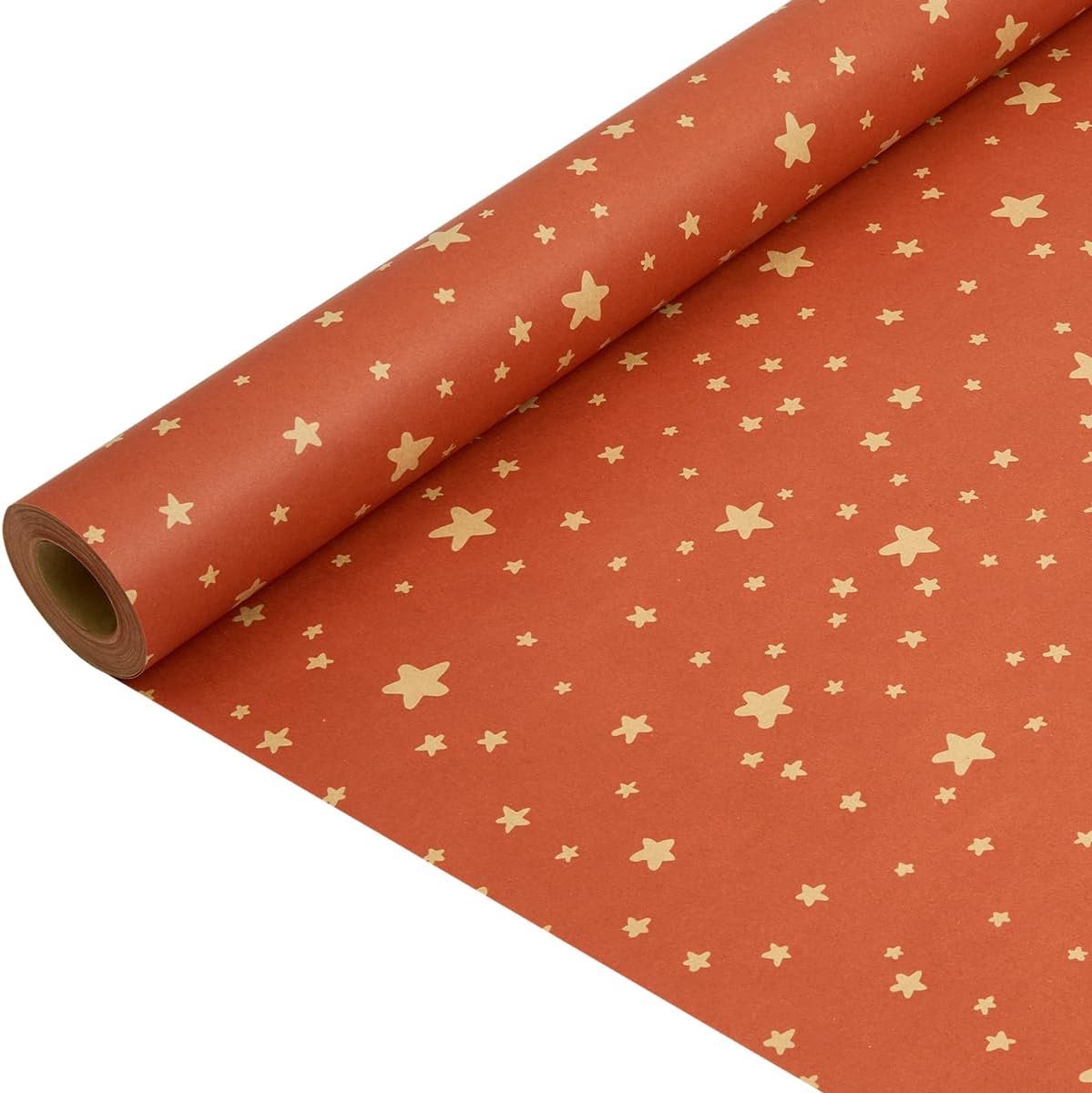 Cadeaupapier op rol: Kerstcadeaupapier oranje, recyclebaar papier voor Kerstmis, verjaardagen, bruiloften en Thanksgiving - 43 cm x 15 m