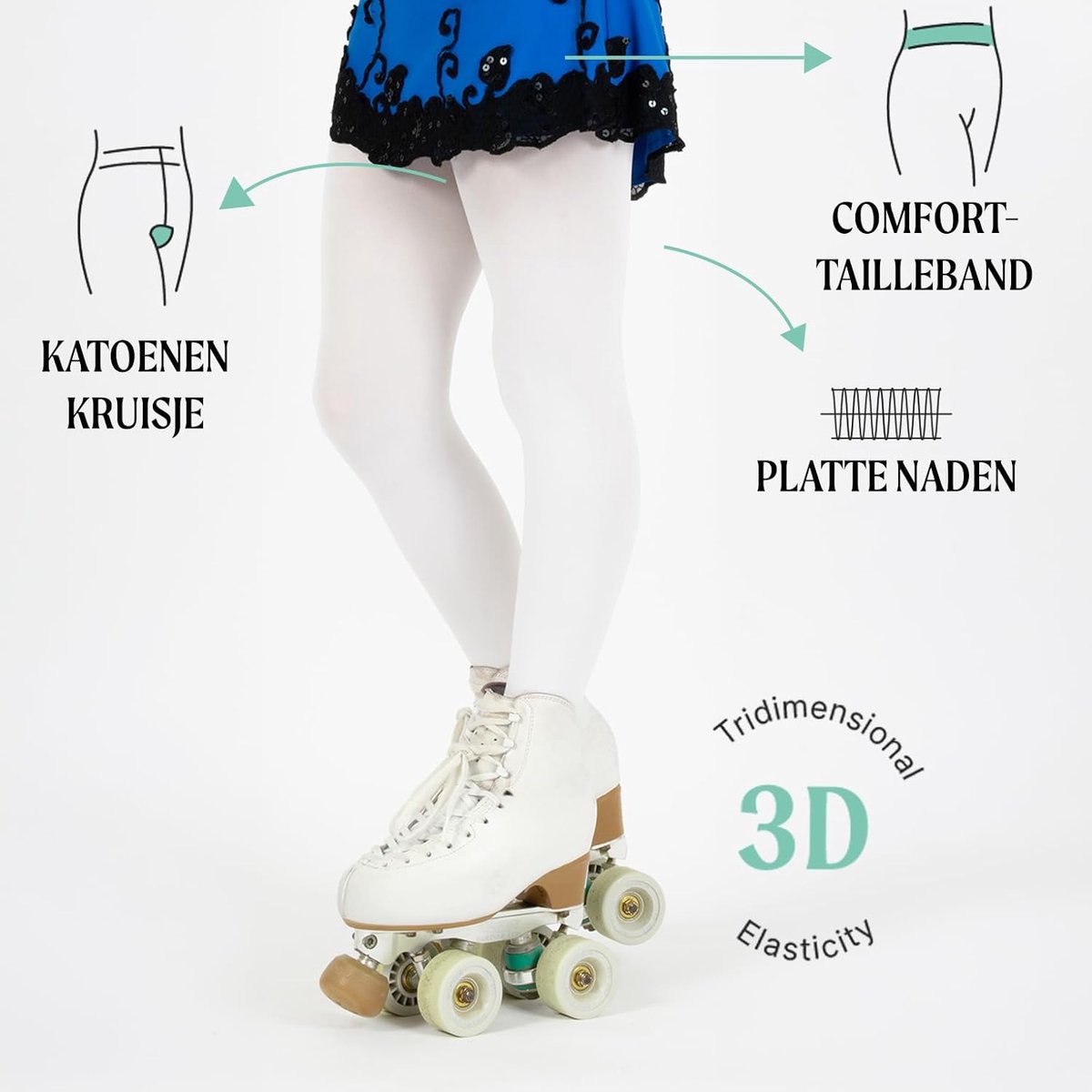 Schaatpanty voor meisjes, kunstschaatsen, ondoorzichtige meisjespanty, 80 DEN, scooter, Ice, gemaakt in Italië
