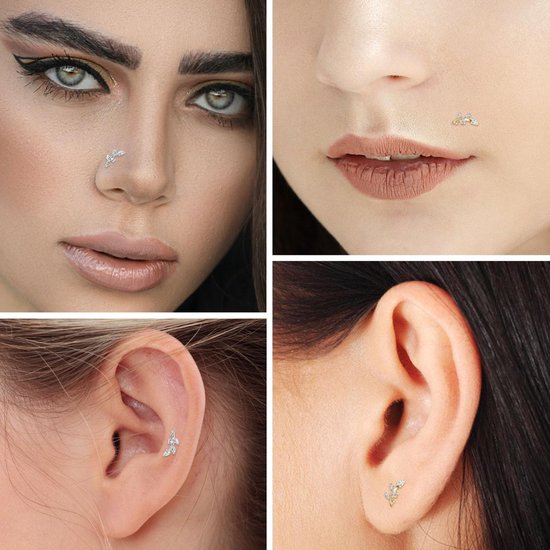 Hengkaixuan 16G G23 titanium platte achterkant labret studs binnendraad lippen studs tragus piercing Monroe Medusa lippiercing zilver lobe kraakbeen conch oorbel sieraden 6 8 10 mm, Metaal, Edelsteen — afbeelding 2