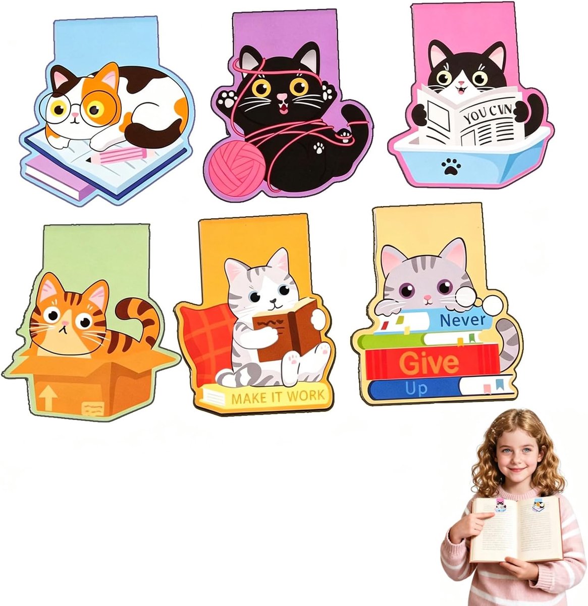 6 stuks kattenbladwijzers, magnetische bladwijzers, bladwijzers, bladwijzers, bladwijzers, bladwijzers voor kantoor