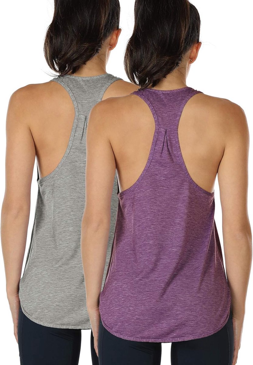 Icyzone Dames Tanktop Sporttop Racerback Fitness Yoga Mouwloze Shirts, 2-Pack