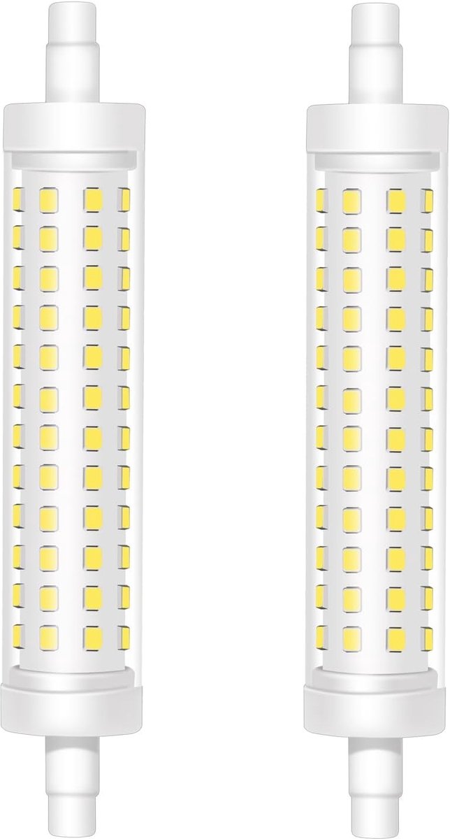 12W R7s LED-lamp 118mm, Helder Wit 6000K, 120W J118 Lineaire Halogeenlamp Vervanging, 1500LM, Niet-Dimbaar, Dubbelzijdige R7s-basis voor Plafondschijnwerperlamp, 2-Pack