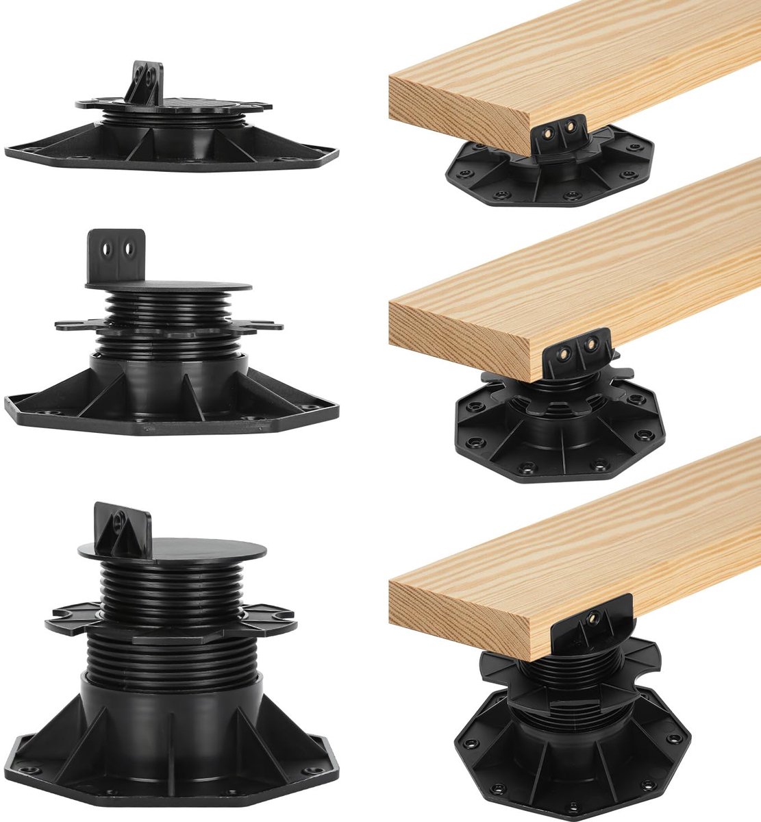 Stellagers in hoogte verstelbaar, 30-60 mm, 100 stuks voor hout, WPC en steen | Verstelbare terraslagers bevorderen een goede drainage, onderconstructie hout WPC steen, draagvermogen van 800 kg