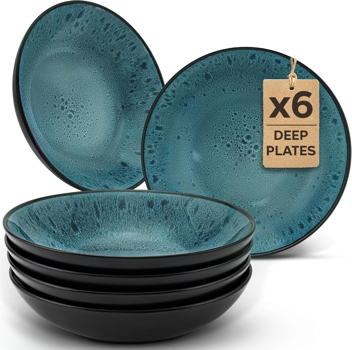 6 Diepe Azur Borden - Magnetron- en Vaatwasmachinebestendig - Rivièra Collectie Tafelservies