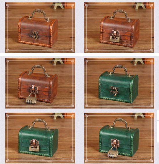 Schatkist, vintage houten schatkist, vintage look, kleine piratenschatkist, houten schatkisten, schatkisten van hout, opbergdoos met handvat, geschikt voor bewaren en decoreren, bruin C — afbeelding 3