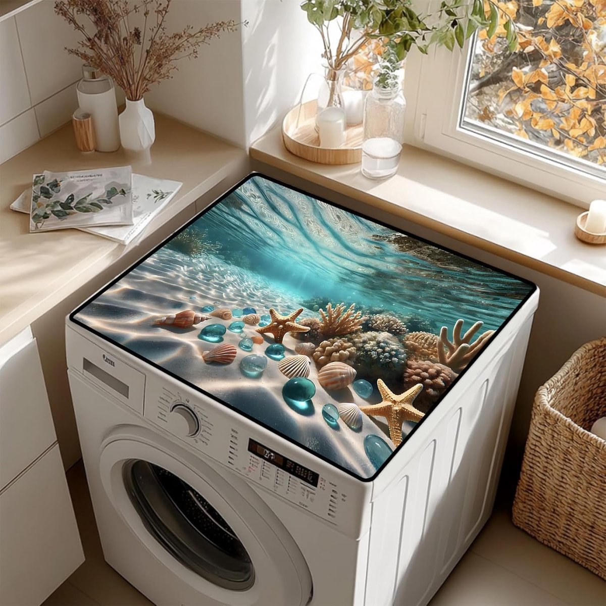 Wasmachine-onderlegger, 60 x 60 cm, afdekking voor wasmachine, universeel, wasmachine-onderlegger, zacht en op maat te snijden, wasmachinehoes voor wasmachine, droger
