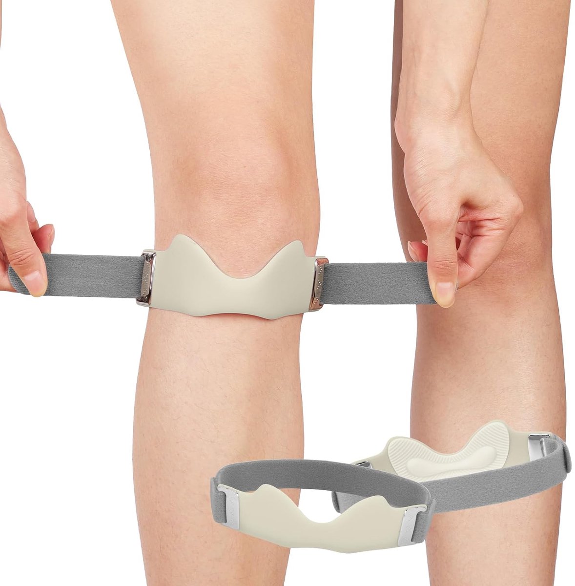 Kniebandage, verstelbaar, van siliconen, kniebeschermers, kniebeschermers, voor sportschool, wandelen, basketbal, honkbal, volleybal, 1 stuk, grijs