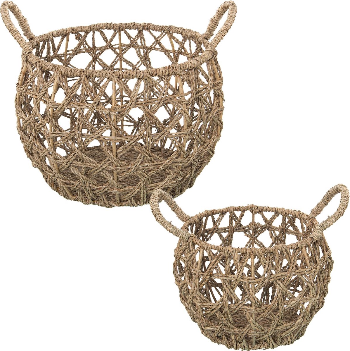 Set van 2 manden van zeegras in naturel, 35 x 23/31 en 25 x 18/24 cm