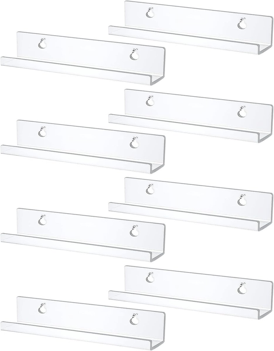 Muurhouder voor vinylplaten, 8 stuks, 30,5 cm, transparant acryl zwevende plank, vinyl plank, album en stabiele decoratie
