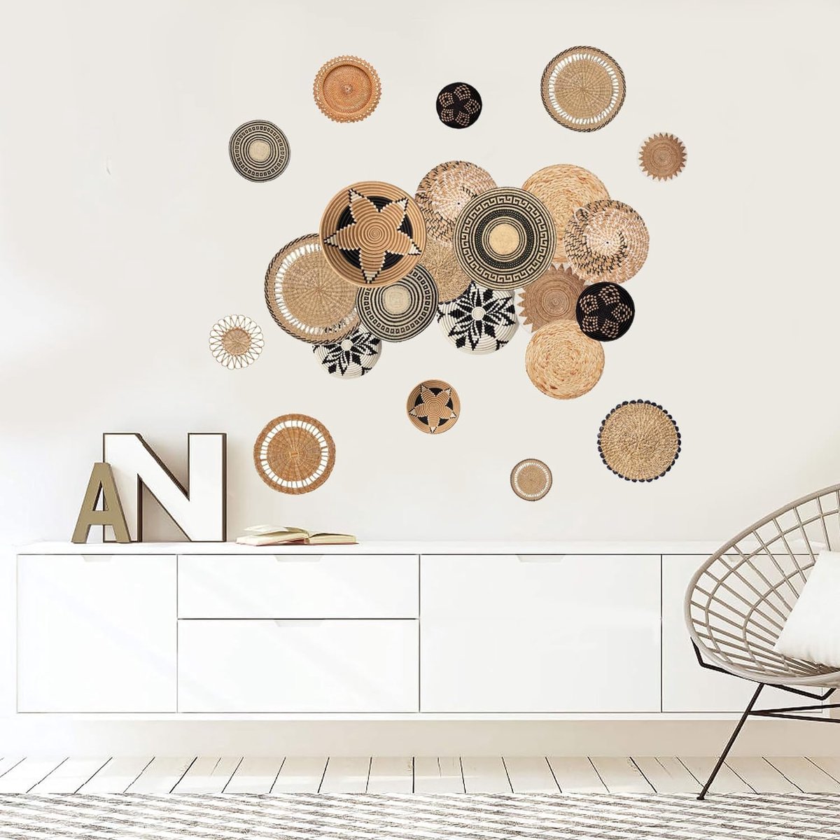 Muurstickers afpellen en opplakken, verwijderbare vinyl bamboe mand patroon muursticker voor woonkamer slaapkamer muurdecoraties huis binnenmeubilair muurkunst decor