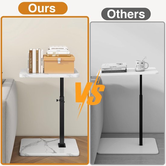 C-vormige bijzettafel, 360° draaibare in hoogte verstelbare eindtafel voor kleine ruimtes, met sleuf voor telefoon en tablet, moderne kleine koffietafel voor bank/bed, zwart en wit TVT003BW — afbeelding 5