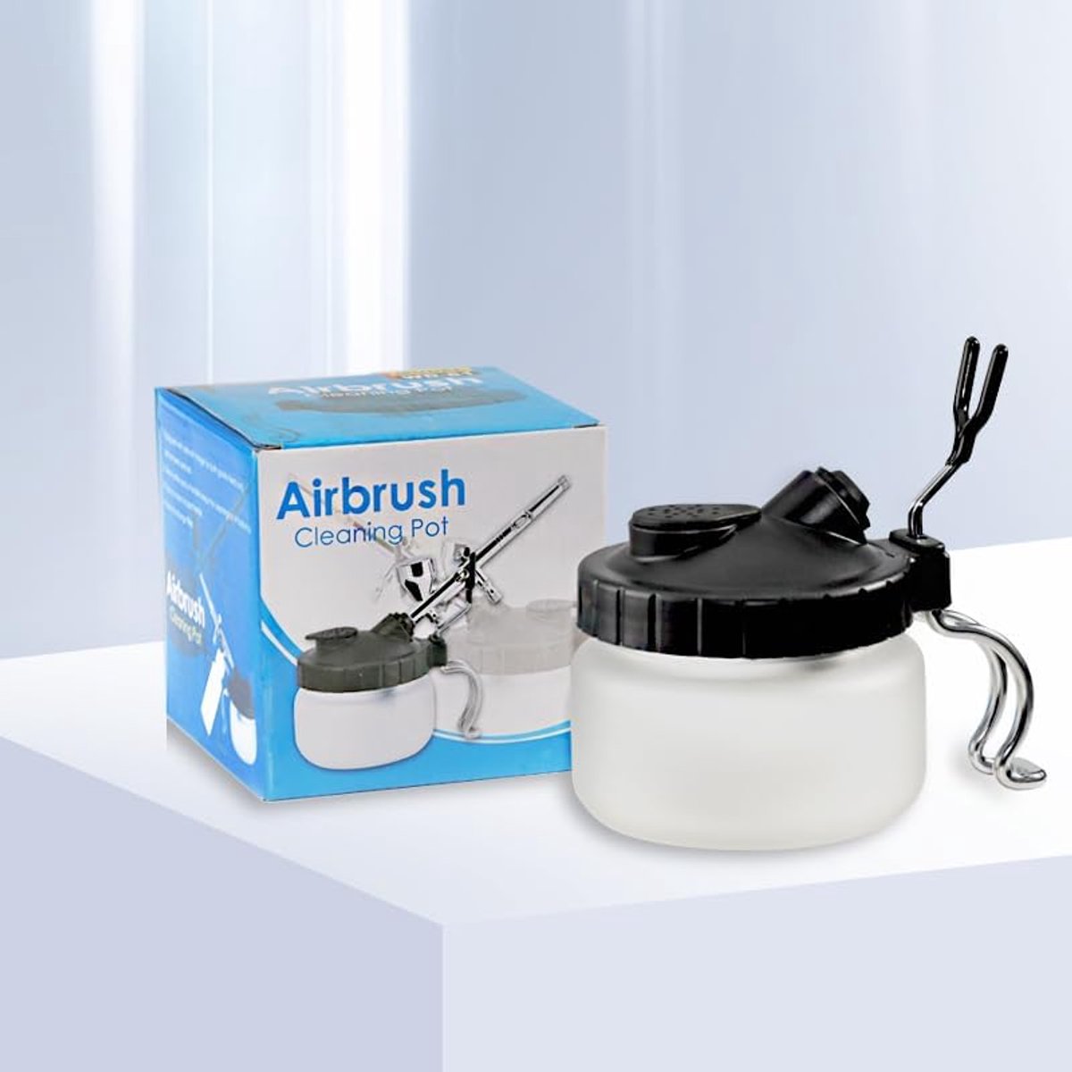 Airbrush-reinigingsset met flessenhouder van glas, lakstation met filter en reinigingsset