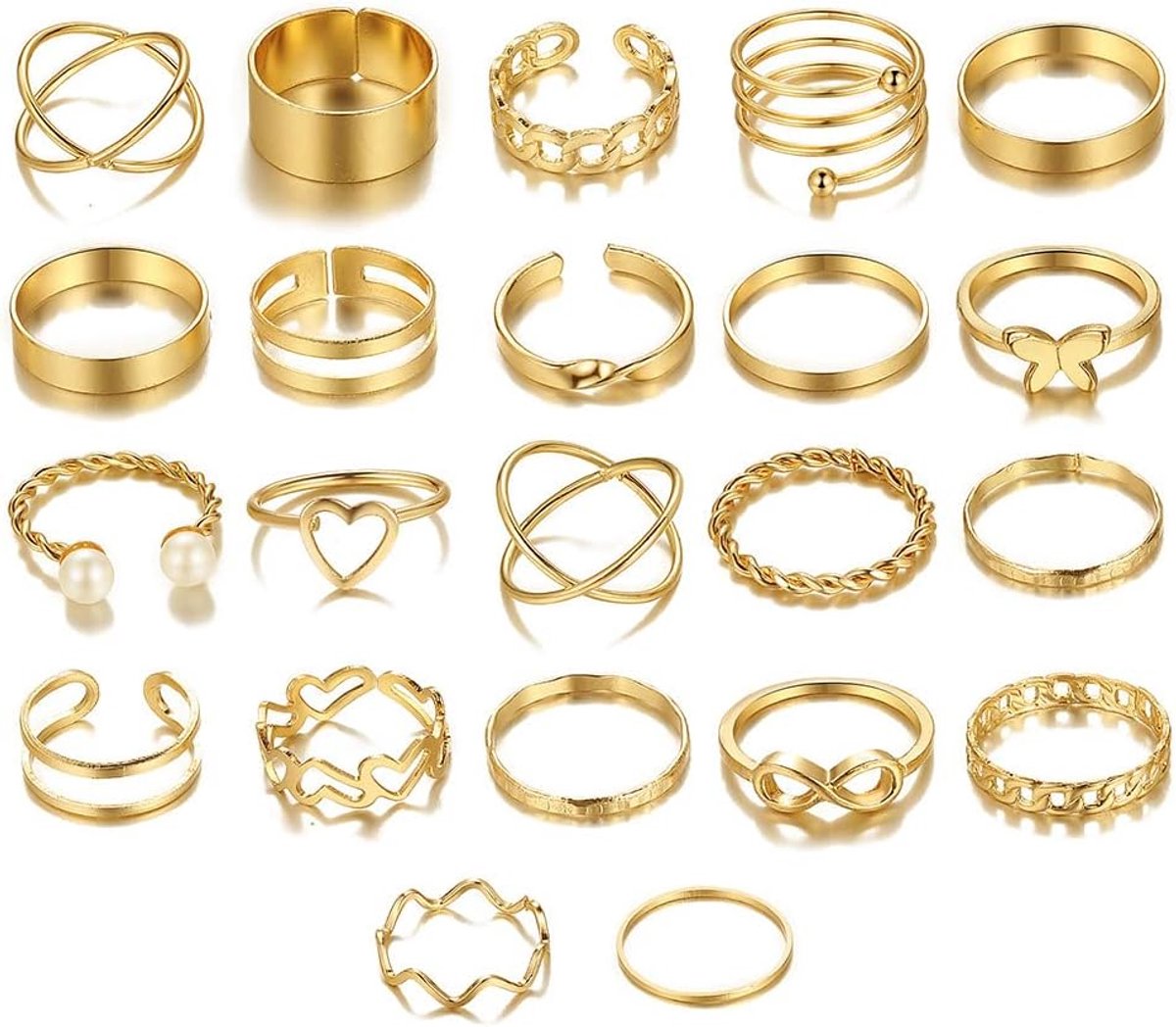 Ringe Set für Vrouwen Tieners Mannen Böhmische Vintage Goud Stapelbare Ringe Set Schmetterling Herz Schlange Verdrehte Gelenk Vinger Ringe Set