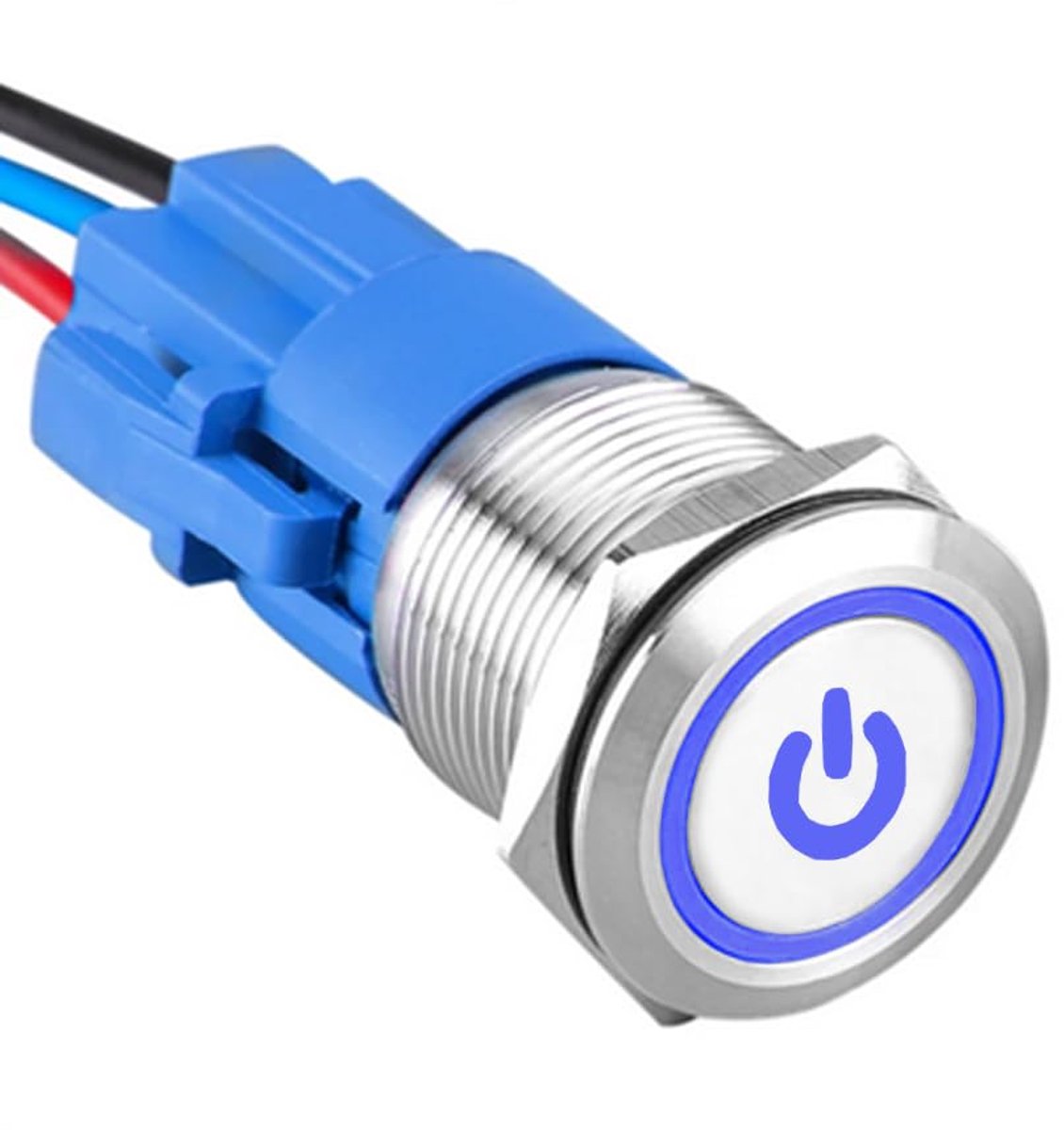 Roestvrij Stalen 19mm Drukknop Schakelaar 12V 5A Tuimelschakelaar Auto Waterdicht Metalen Tuimelschakelaar 1NO 1NC Stekker Kabel Blauw Licht Kracht Symbool