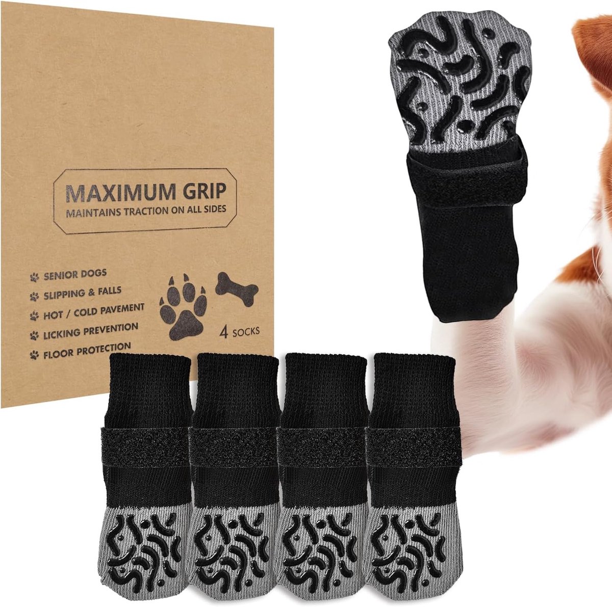Antislip hondensokken voor houten vloeren, pootbescherming met extra grip, voorkomt likken en uitglijden, hondenschoentjes voor kleine, middelgrote, grote en oudere honden (Maat M)