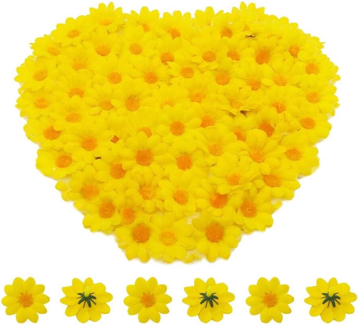 Kunstmatige bloemhoofden van madeliefjes, 100 stuks, Nepbloemblaadjes van gerbera, voor doe-het-zelf, knutselen, verjaardag, indoor, outdoor, feest, paaseierenmand, geel