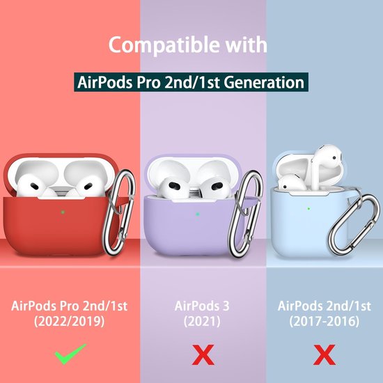 Case voor AirPods Pro 2e/1e generatie met reinigingsset, volledige siliconen bescherming voor Apple AirPods Pro 2023/2022/2019 oplaadcase [LED aan de voorkant zichtbaar],Rood — afbeelding 3