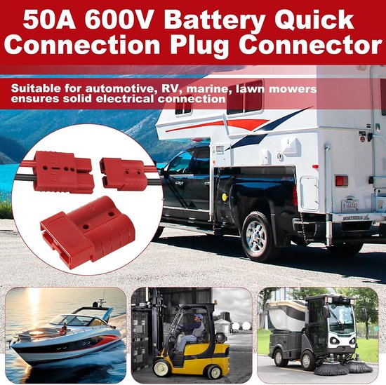 8 stuks 50A 24V/600V batterij snelconnector voor Anderson Powerpole, 50 Amp Quick Disconnect Aansluiting Modulaire Plug Koperen Terminal voor 6-12AWG AC/DC Voertuig Heftrucks Trailer Elektrisch — afbeelding 4