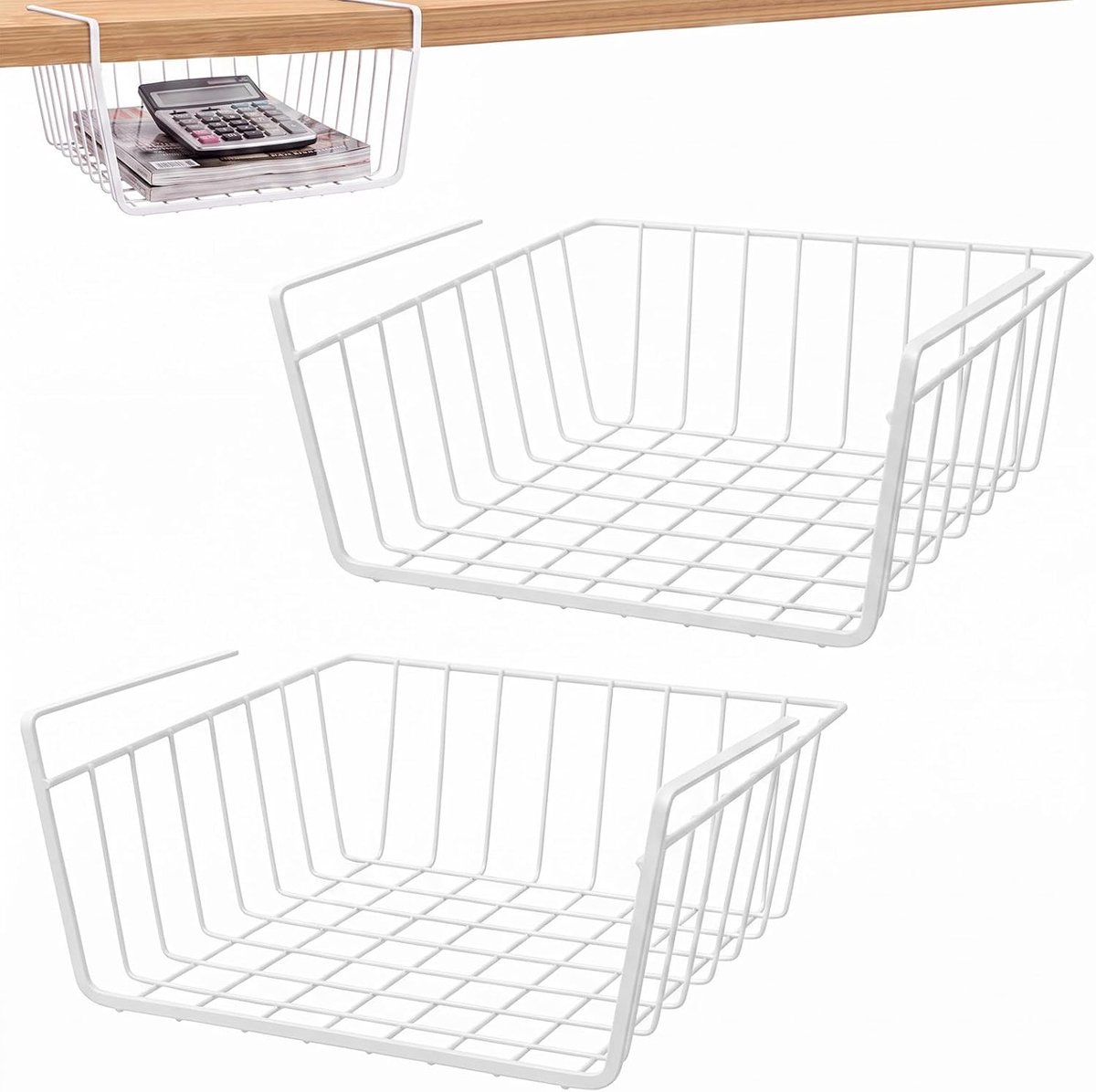 2 stuks hangmand, metalen opbergmand, hangmand, rek onder kast, hangmand, metalen mand, organizer, plank, hangmand voor keuken, kantoor, eetkamer, badkamer, kast