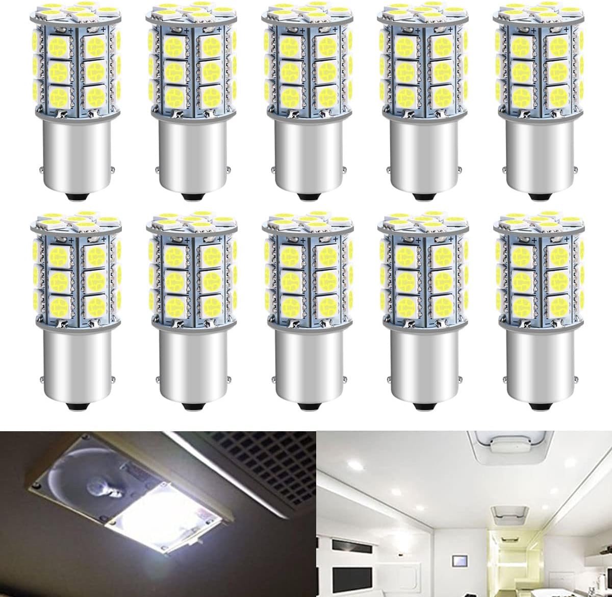 Set van 10 - Helderwit 6000K 1156 BA15S 1003 1141 7506 5050 27-SMD LED-lampen vervanging voor 12V binnenverlichting RV auto camper trailer boot lampen, achterlichten
