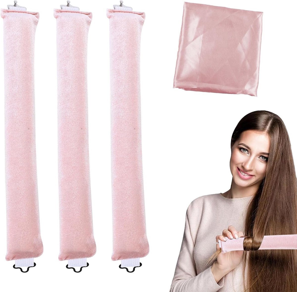 Krullen Zonder Hitte, 3 Stuks Krulband, Krultang Zonder Hitte, Haarspeld Voor Lang Haar, Hitteloze Haarkruller, Grote Krulspelden Voor Lang En Gemiddeld Haar (abrikoos, Medium)
