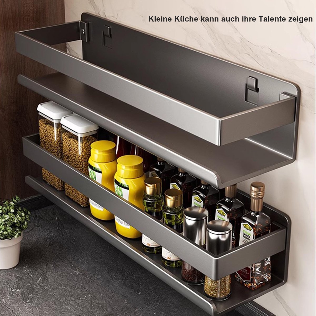 COVREO Hoekrek 30x10x8 cm zwart, carbon staal, zonder boren voor keuken en badkamer