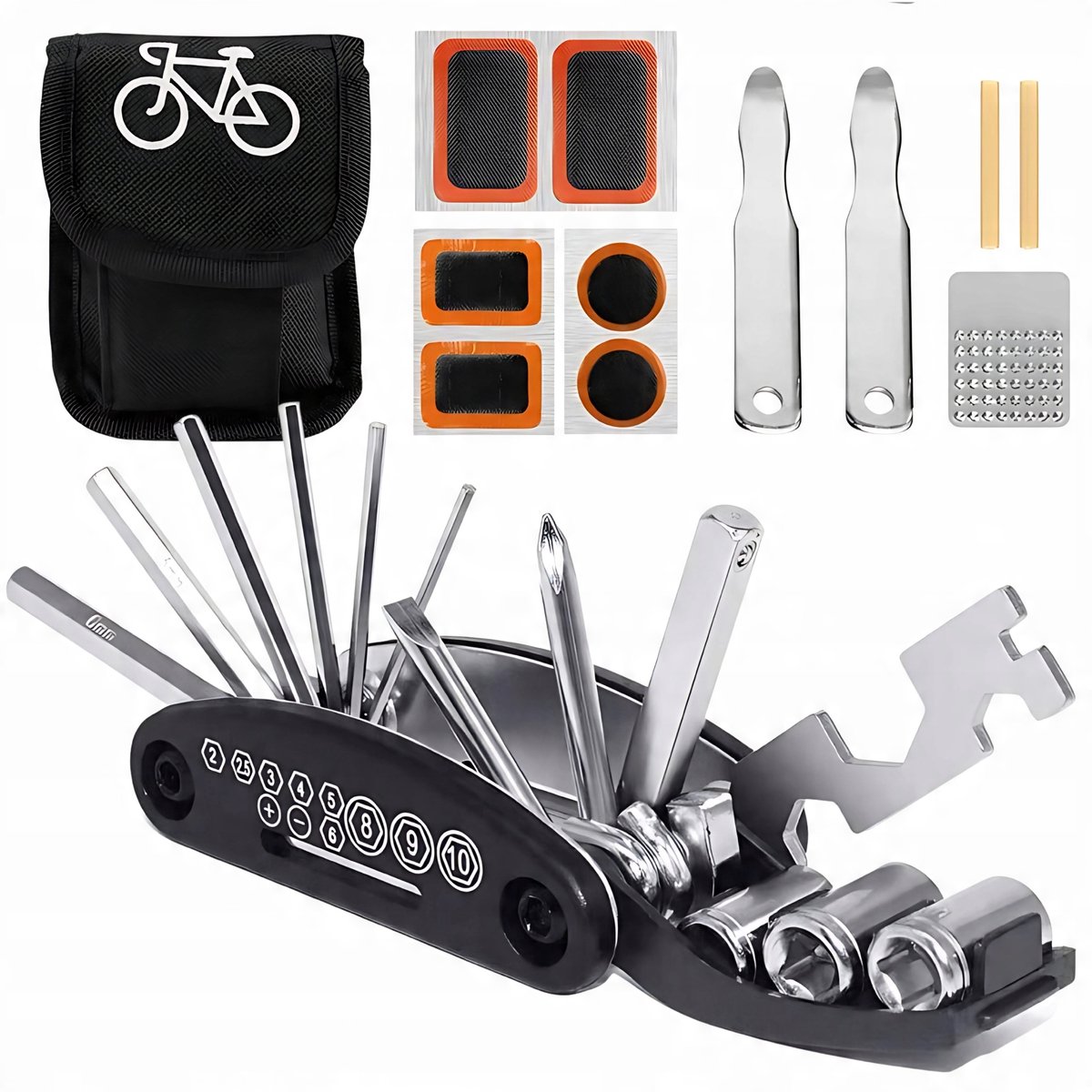 Fietsreparatieset met Multitool & Bandenplakkers - 16-in-1