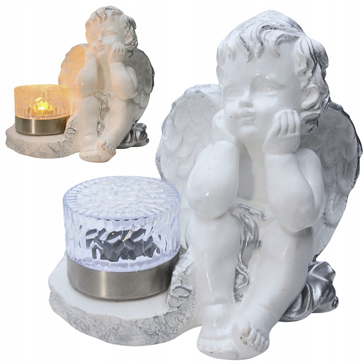 Merkloze Gipsen Engel met LED Zonne-lamp - Sfeervolle Grafdecoratie