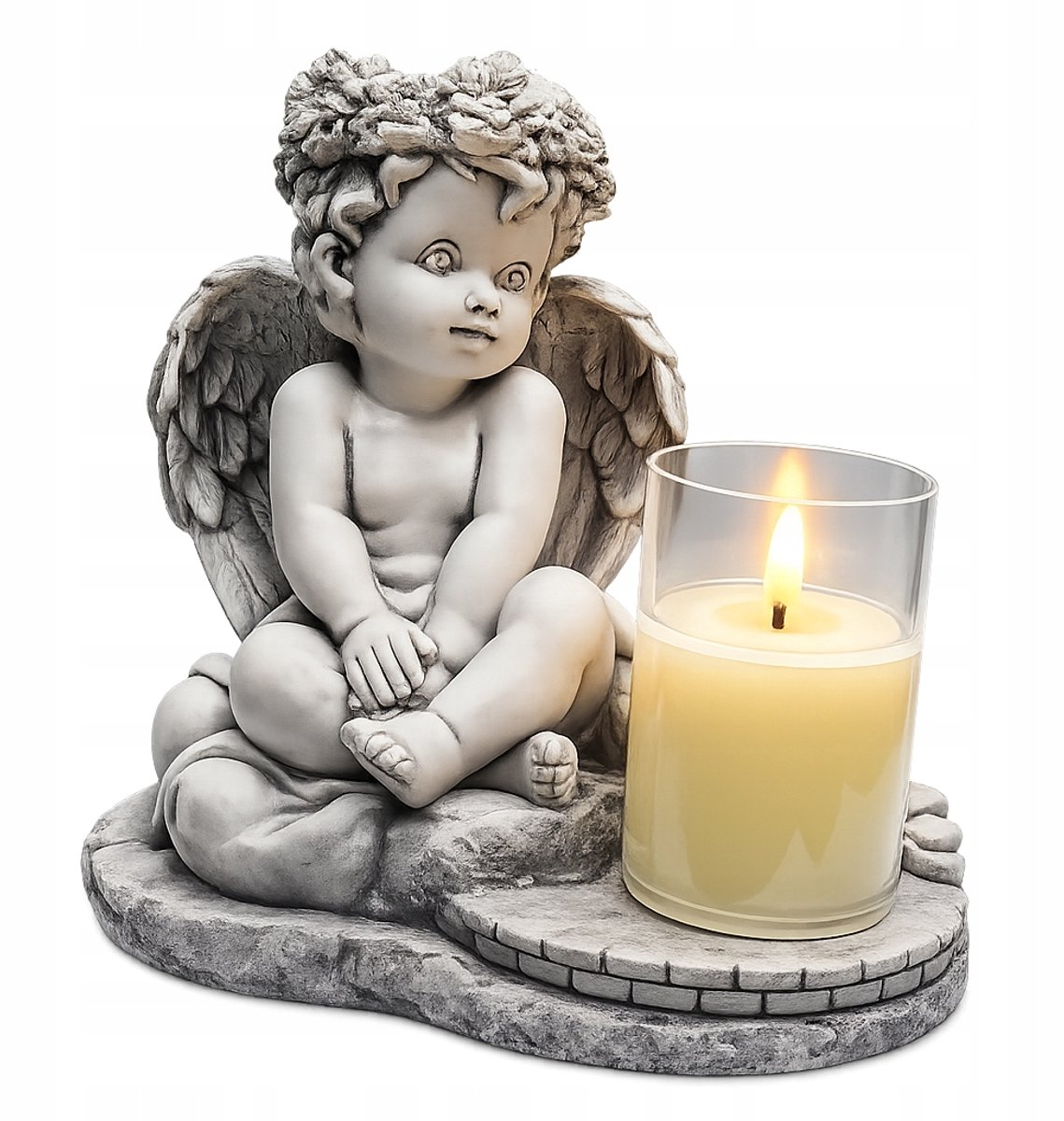 Gipsengel Graf decoratie met LED lamp, 21cm hoog
