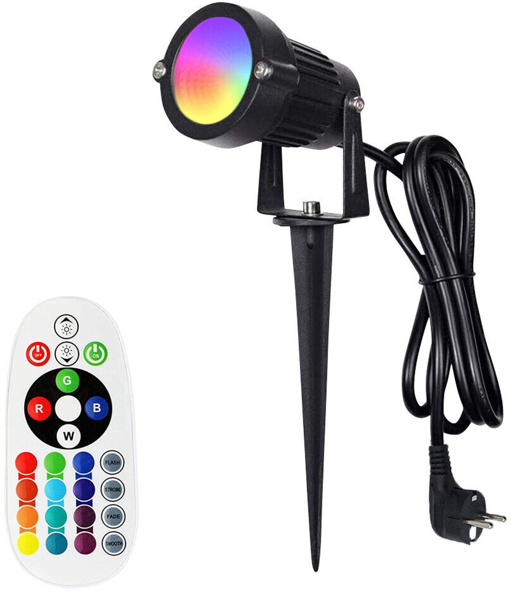 LED-tuinspot - met grondaansluiting - Tuinverlichting voor binnenplaats - Buitenverlichting voor tuin - Tuinverlichting voor bomen - RGBW - 6W - IP65 waterdicht - Kleur naar keuze - Afstandsbediening