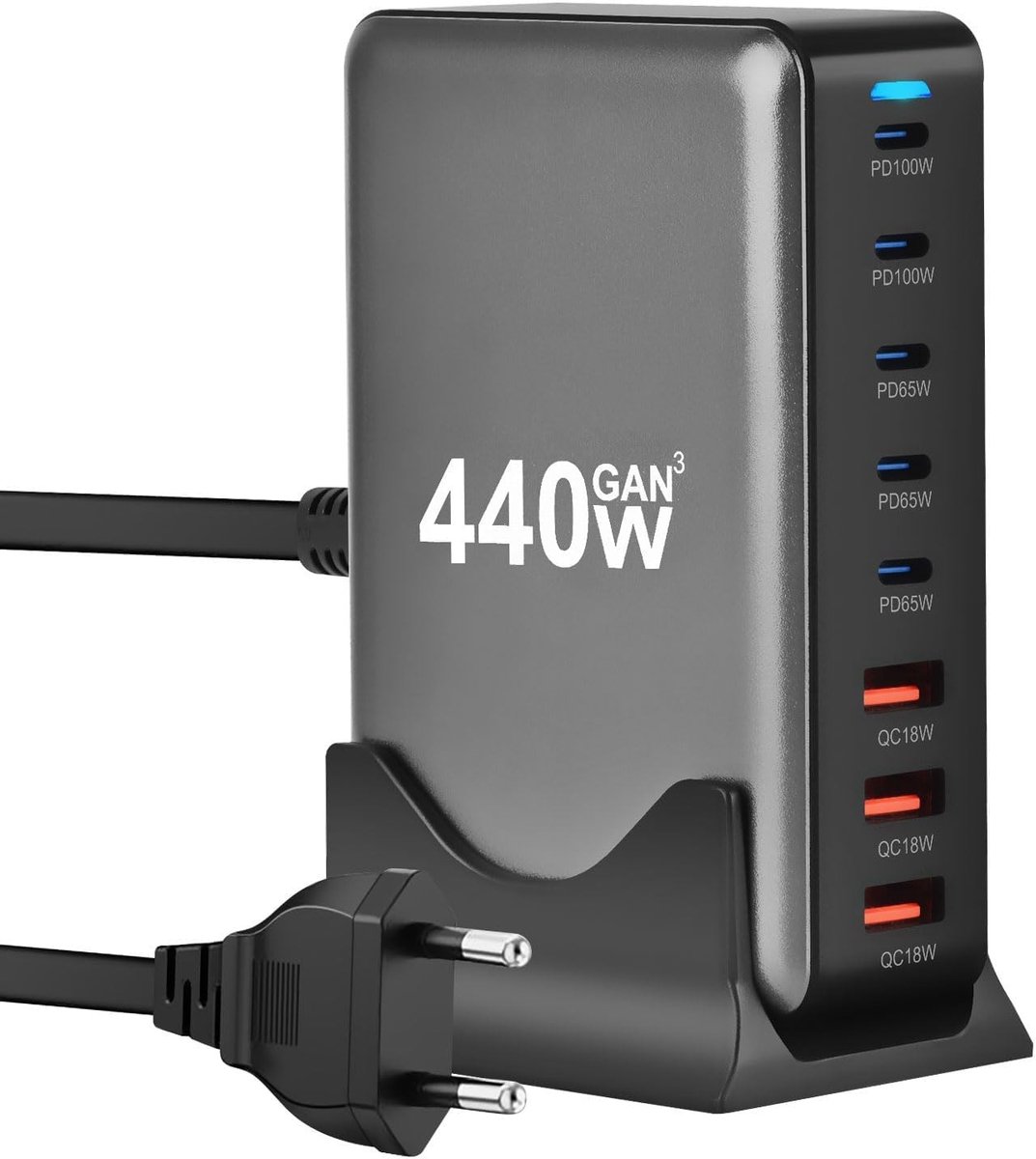 SolidKeus - 440W USB C Oplader met 8 Poorten en Snelladen