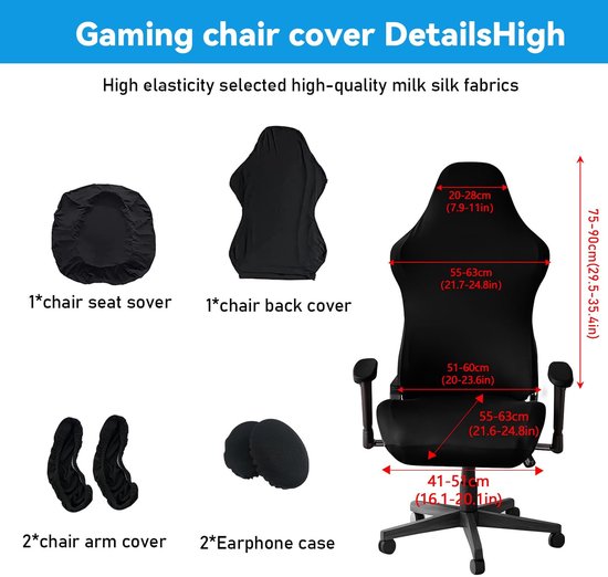 SolidKeus - Set van 6 Wasbare Gaming Stoel Covers met Armleuningen van solidkeus — afbeelding 5