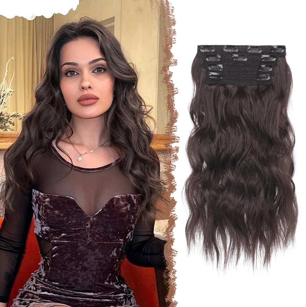 SolidKeus - Clip-in Golvende Extensions Synthetische Haarstukjes voor Vrouwen 40 cm