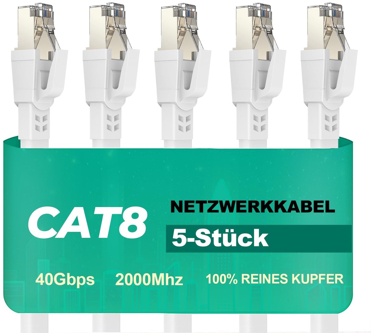 SolidKeus - Cat8 Ethernet Kabel 0.75m 5-Pack voor Hoge Snelheid en Weerbestendigheid