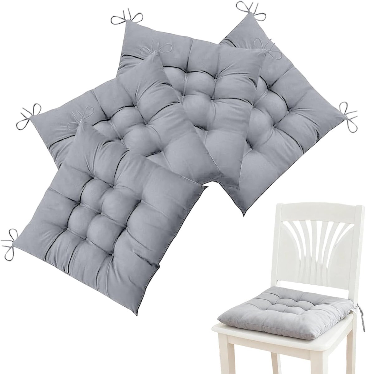 Set van 4 Stoelkussens met Straps, Comfortabele Zitkussens voor Binnen en Buiten, 40 x 40 cm, Ideaal voor Tuin, Balkon en Eetkamer