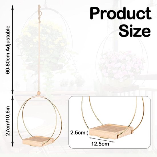 2 stuks hangende plantenhangers voor binnen - bloempotten voor buiten - hangplanten - pot - metalen wandophanging - plantenbak met houten sokkel - hangende plantenhouder - 12 cm houten palet - met