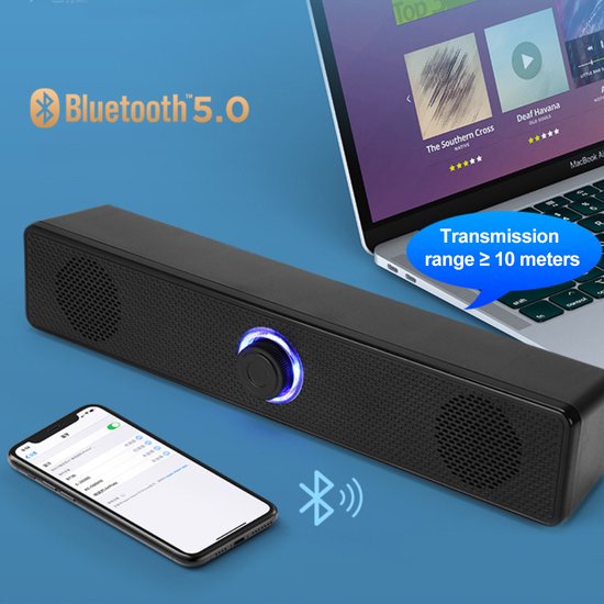 350TS lange Bluetooth-speaker voor computer - USB-aansluiting, volumeknop, bedrade audio en subwoofer — afbeelding 4