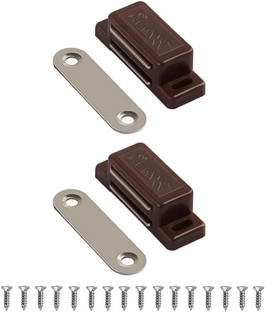Magnetische Deurvangst voor Kastdeuren en Laden - Eenvoudige Installatie en Sterke Sluiting - 2-Pack Bruin