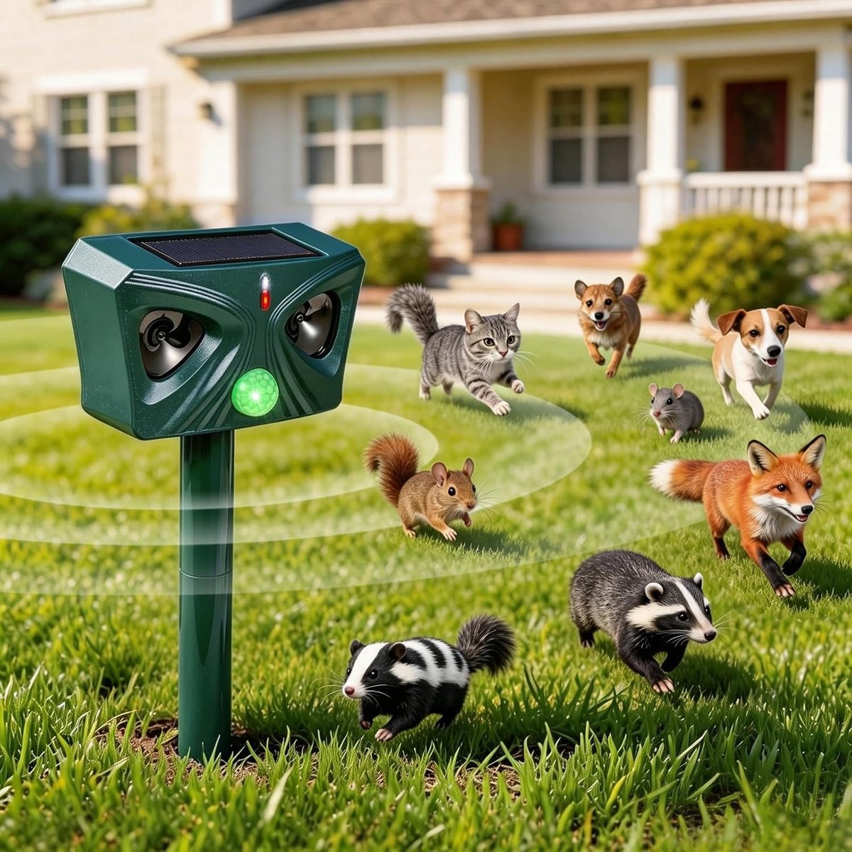 Hondenverjager - Zwart - Ultrasoon met PIR Bewegingssensor - Zonne- en USB-Oplaadbaar Waterdicht Dierenverjagingsapparaat voor Buiten