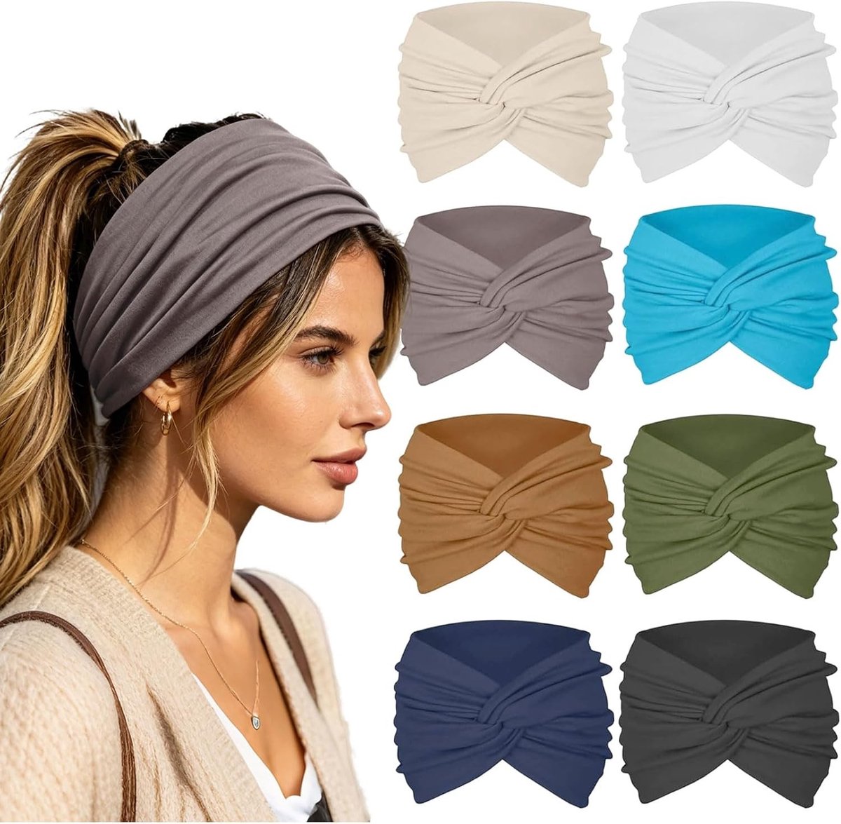 Set van 8 Elastische Haarbanden met Draaidesign voor Styling, Yoga, Sport, Make-up en Dagelijks Gebruik